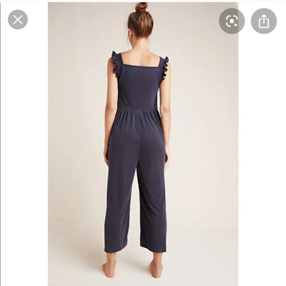 Stylish Billie Cupro Black Jumpsuit with Ruffle Straps From  Anthropologie - Picture 2 of 11